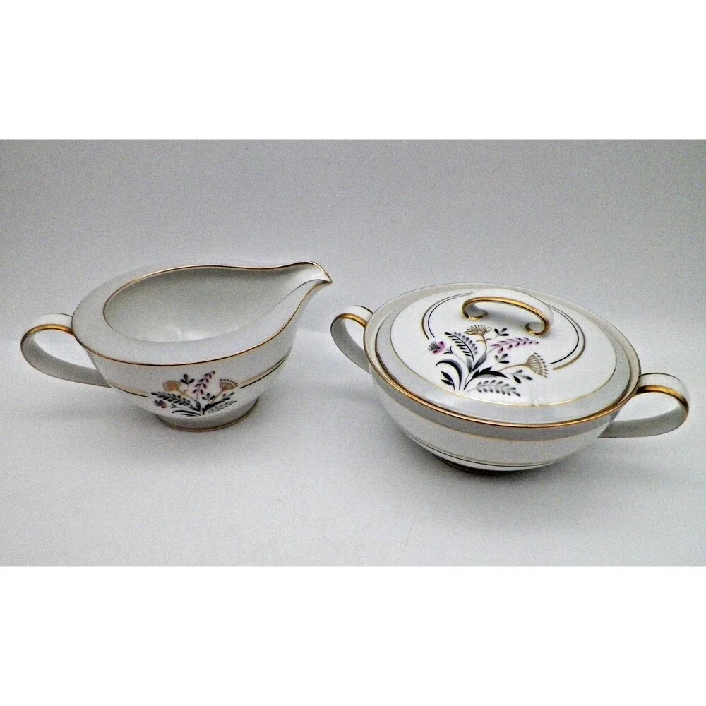 Lipper & Mann Queen Annes Lace Creamer & Sugar Bowl Fine China Japan MCM